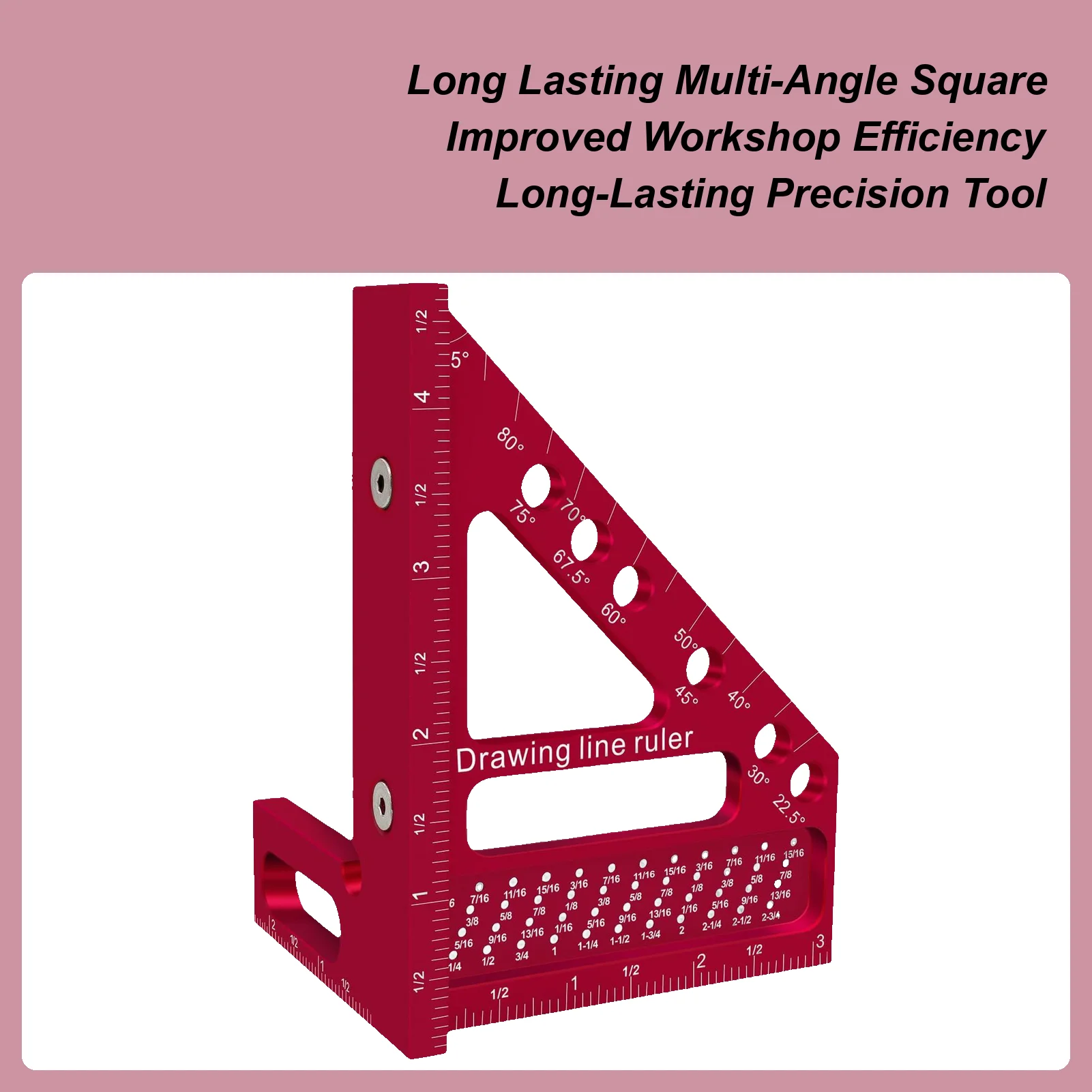 Carpinteiro quadrado precisão carpintaria enquadramento ferramentas transferidor régua 22.5-90 graus liga de alumínio linha desenho ferramenta