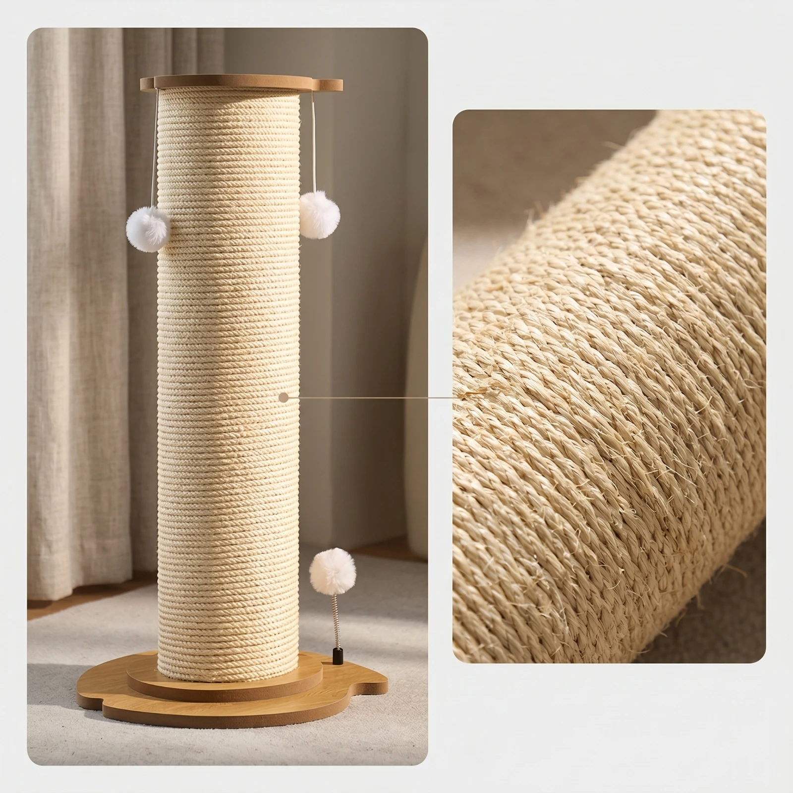 Cat Scratching Post with Toys Multifunctional Scratching Post with Dangling Ball Toy Cat Scratcher with Ball Toy Natural