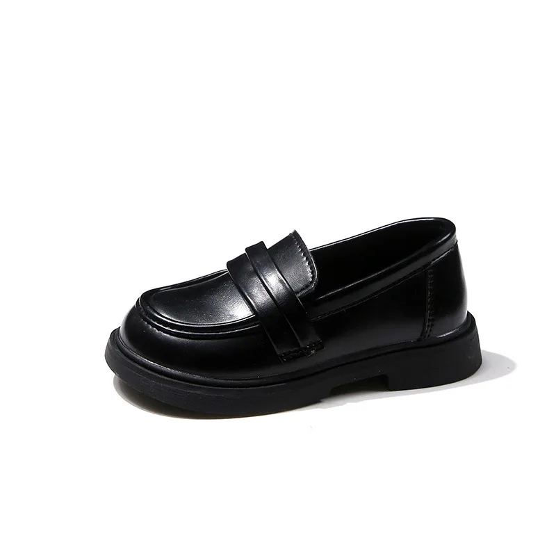 Girls' leather shoes2024Spring and Autumn New Children's Soft-Soled Princess Shoes Black Student Shoes Slip-on Casual Loafers