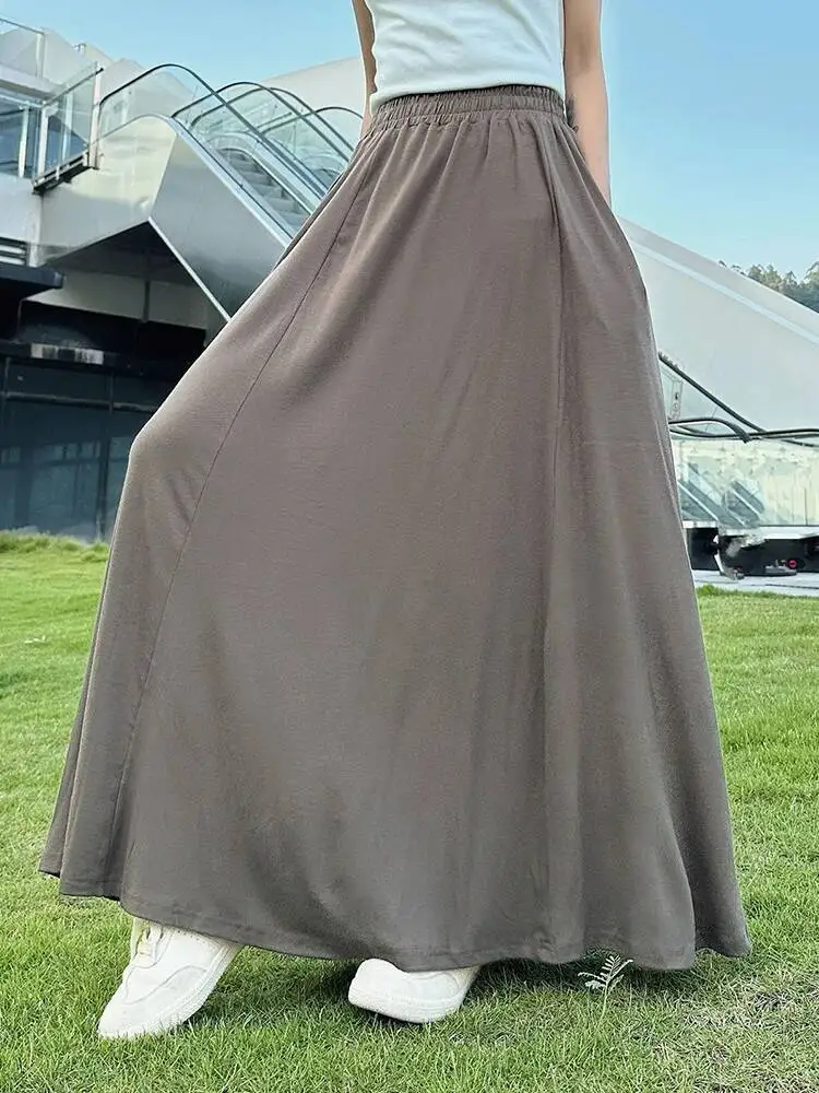 

[EAM] High Elastic Waist Khaki Irregular Hem Casual A-line Half-body Skirt Women Fashion Tide New Spring Autumn 2025 1DJ4589