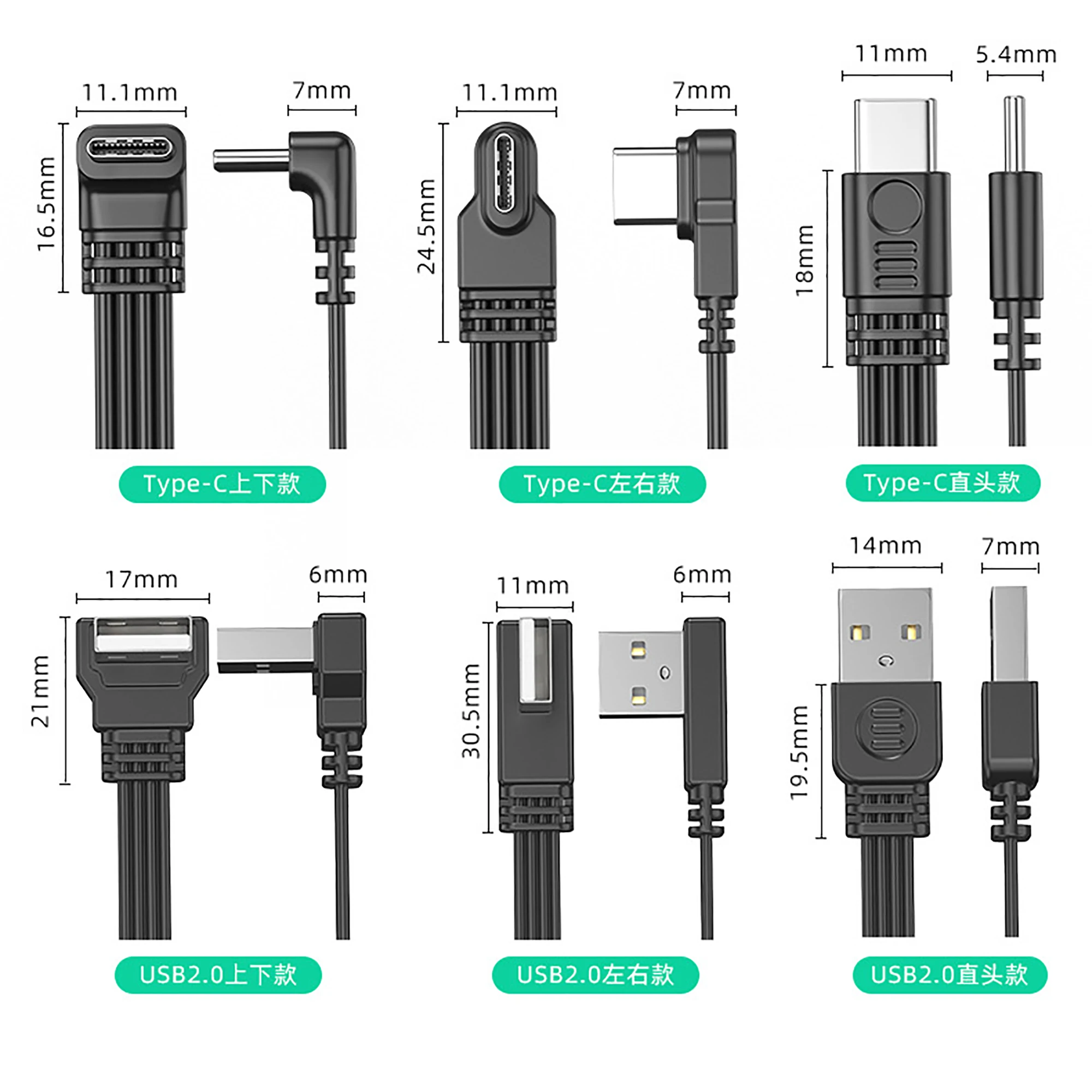 10CM30CM0.5M1M Flaches Flexibles Gerades & Auf- & Abwärts & Links & Rechts Angewinkeltes 90-Grad-USB-Stecker auf Typ-C-Stecker Lade- und Datenkabel – Detail 5