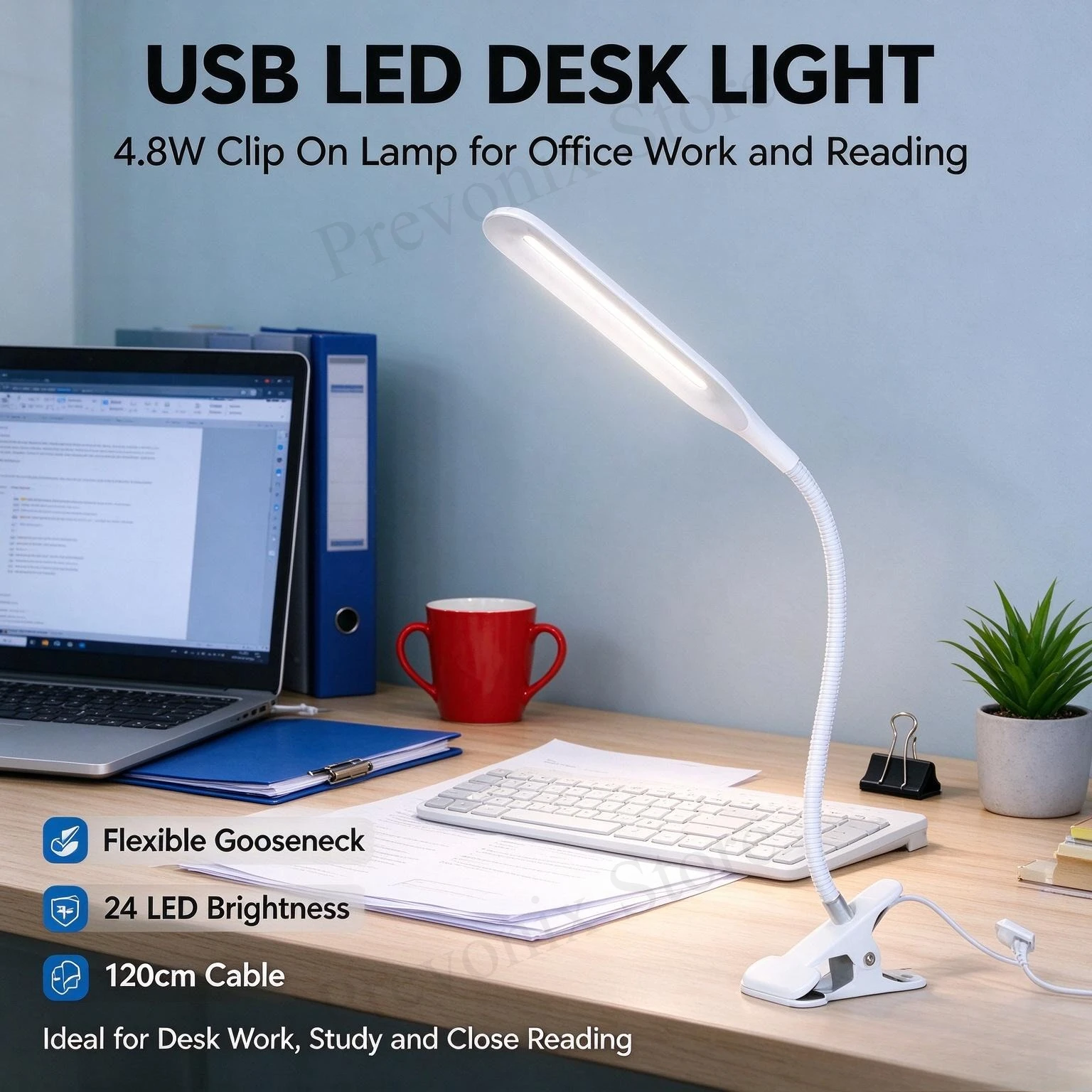 Lámpara de escritorio LED con pinza, luz blanca fría de 6500K, cable de 120 cm, lámpara con pinza para mesita de noche, lectura, estudio, trabajos manuales, reparaciones y tareas que requieren iluminación.