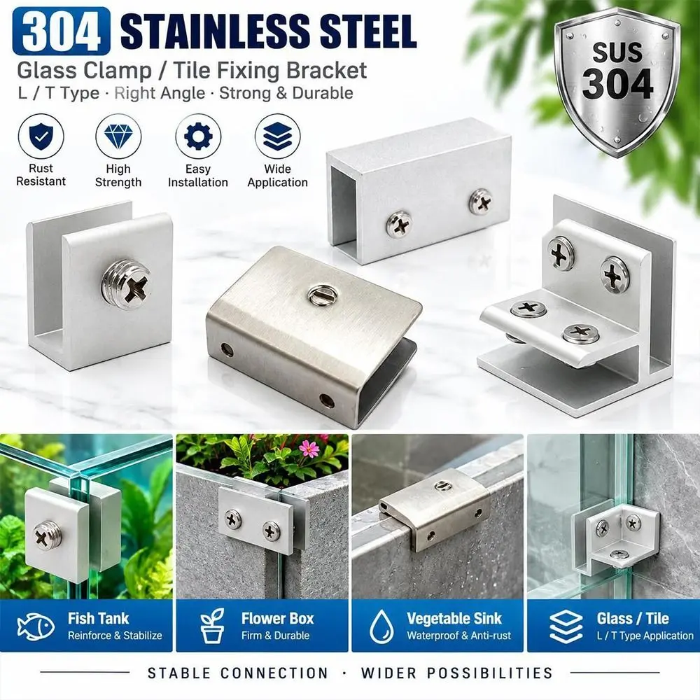 Stainless Steel Tile Clamps Square Clamp 4mm To 12mm Partition Support Clip Aluminum Alloy Without Drilling Aquarium Clamps