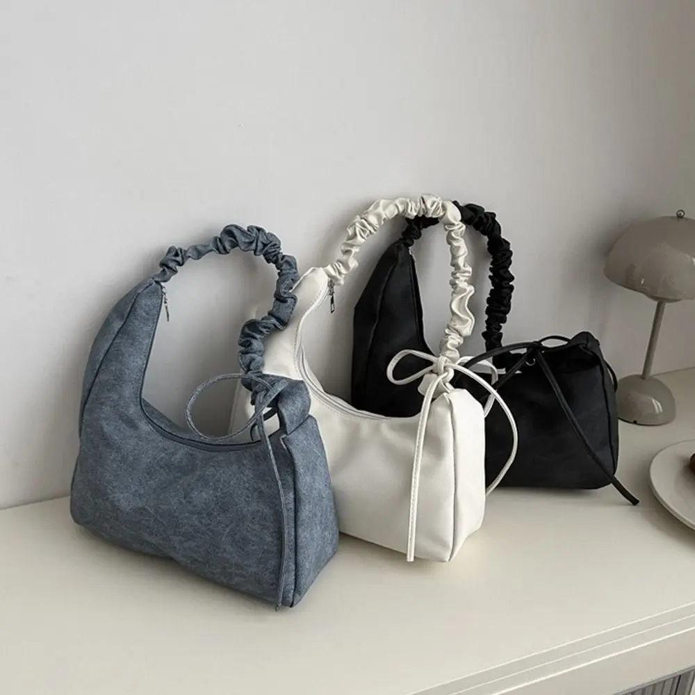 

Pleated Design Single Shoulder Bag Polyester Material Soft Texture Crossbody Bag Folded Hem Retro Style Women's Bag