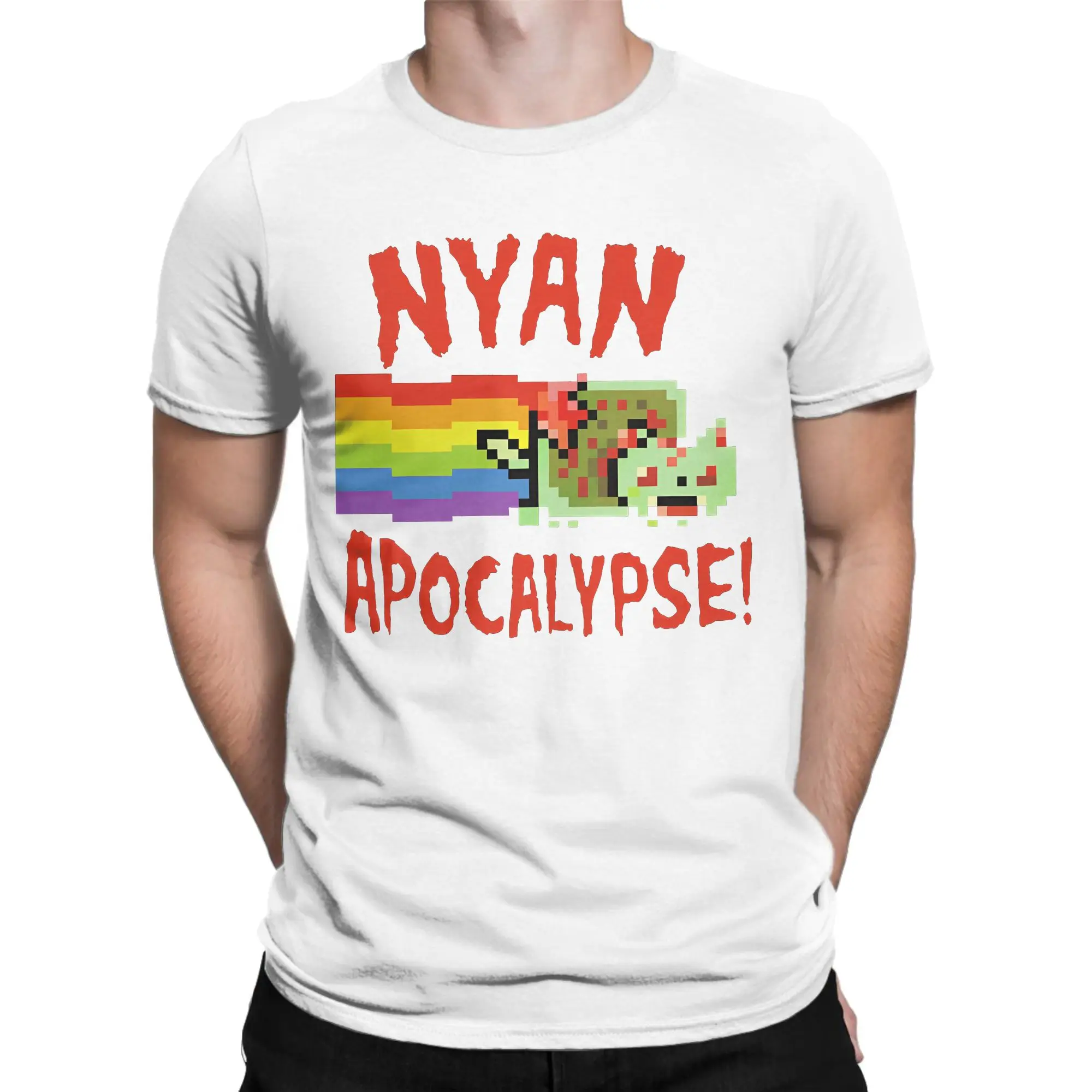 

Nyans Apocalypse T Shirt Men's Cotton Vintage T-Shirts Crewneck Meme Cat Tee Shirt Short Sleeve Tops Plus Size