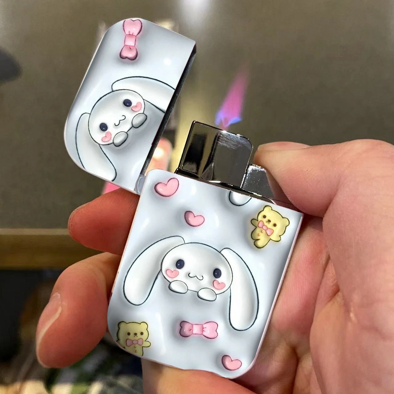 Sanrio Kuromi Red Flame Lighter Hello Kitty Straight Windproof Press Ignition Cigarette Gas Lighters Girl's Gift Free Shiping