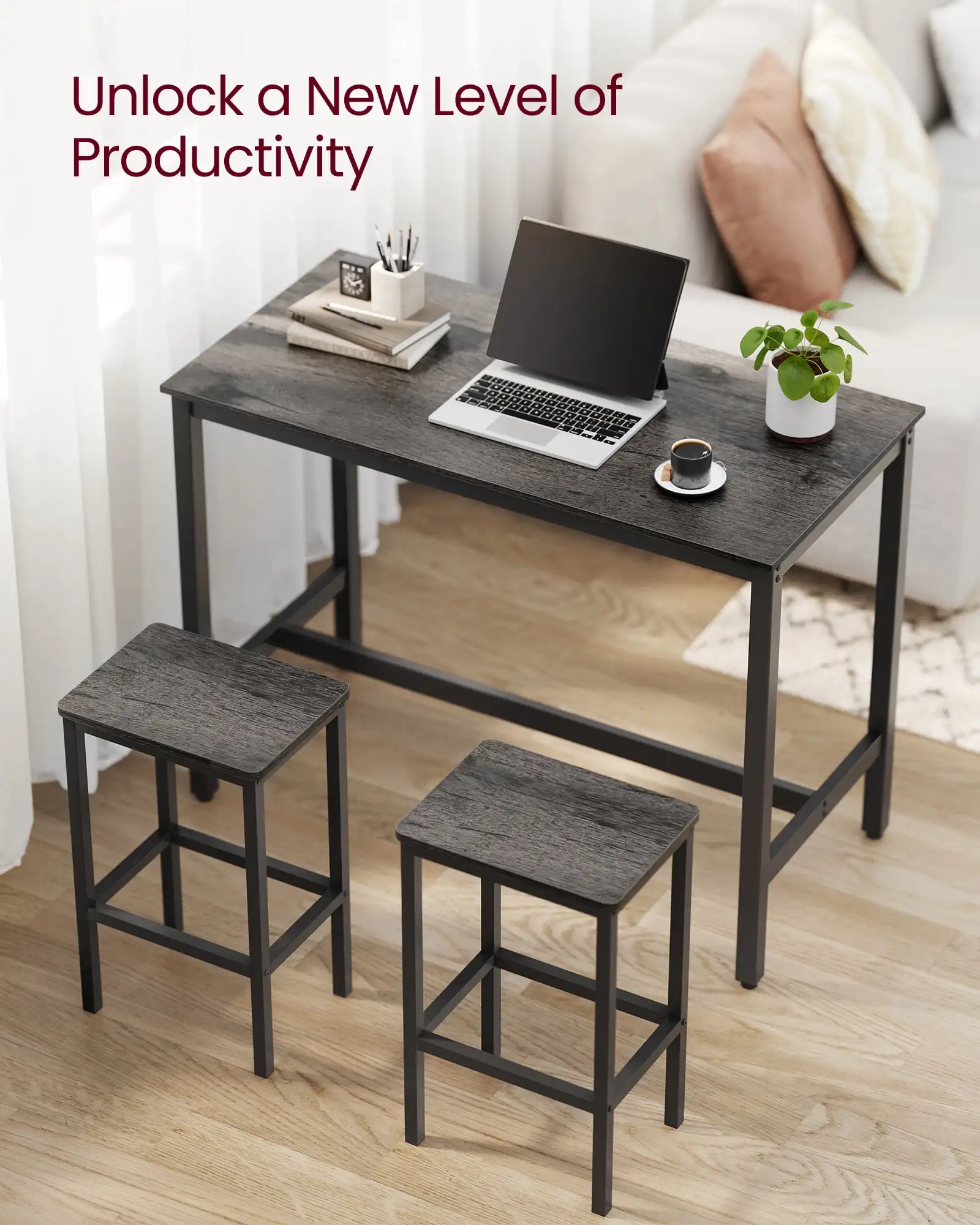 Pub Table Set Bar Table with 2 Bar Stools, 3 Piece Wooden Kitchen Counter Height Dining Sets