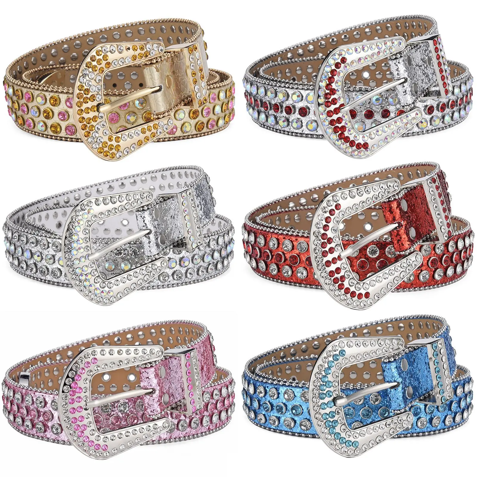 

European Bling Diamonds Rock PU Leather Jeans Belts Women Rivet Studded Waist Belts Sequined Buckle Belts Ceinture Pour Robe