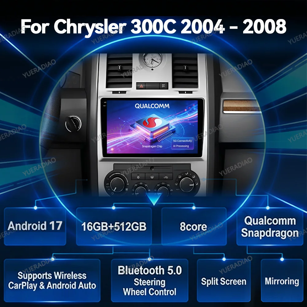 Android 17 Carplay Auto For Chrysler 300C Aspen 2004 2005 2006 2007 2008 Car Radio Multimedia Video Player NAVI GPS WIFI 4G QLED