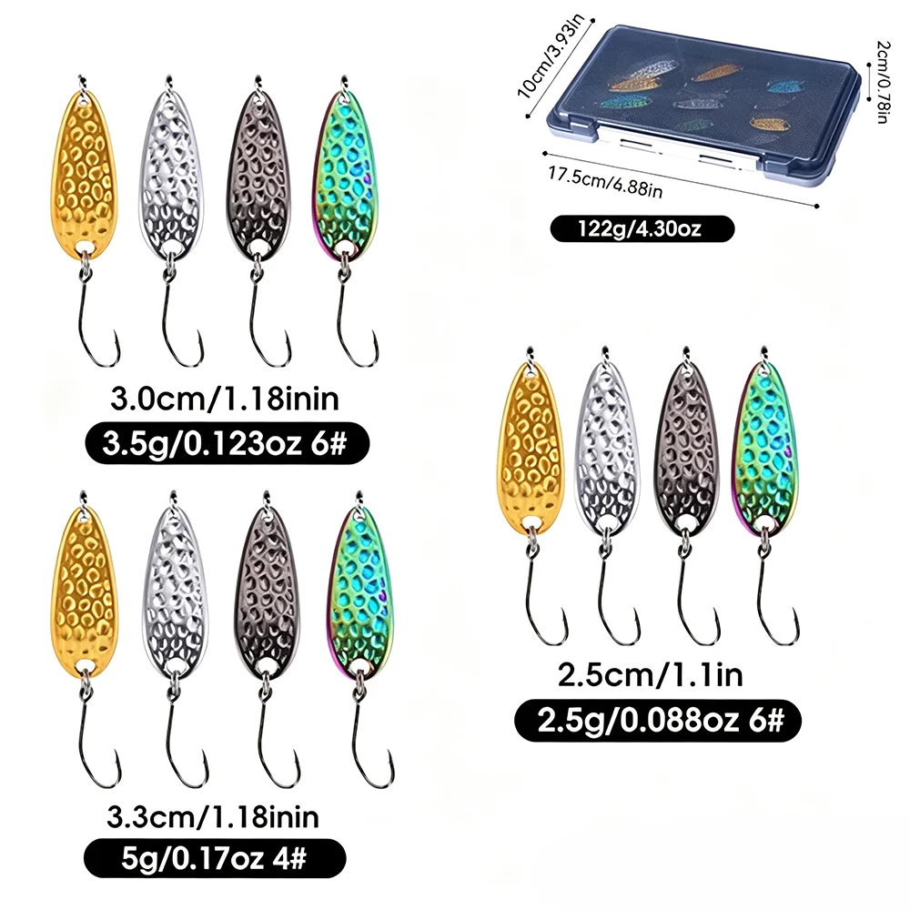 12pcs Zinc Alloy Metal Spoon Lures Set 2.5g 3.5g 5g for Pale Chub Fishing Bait Kit for Trout Bass Small Hard Sequins Spinner