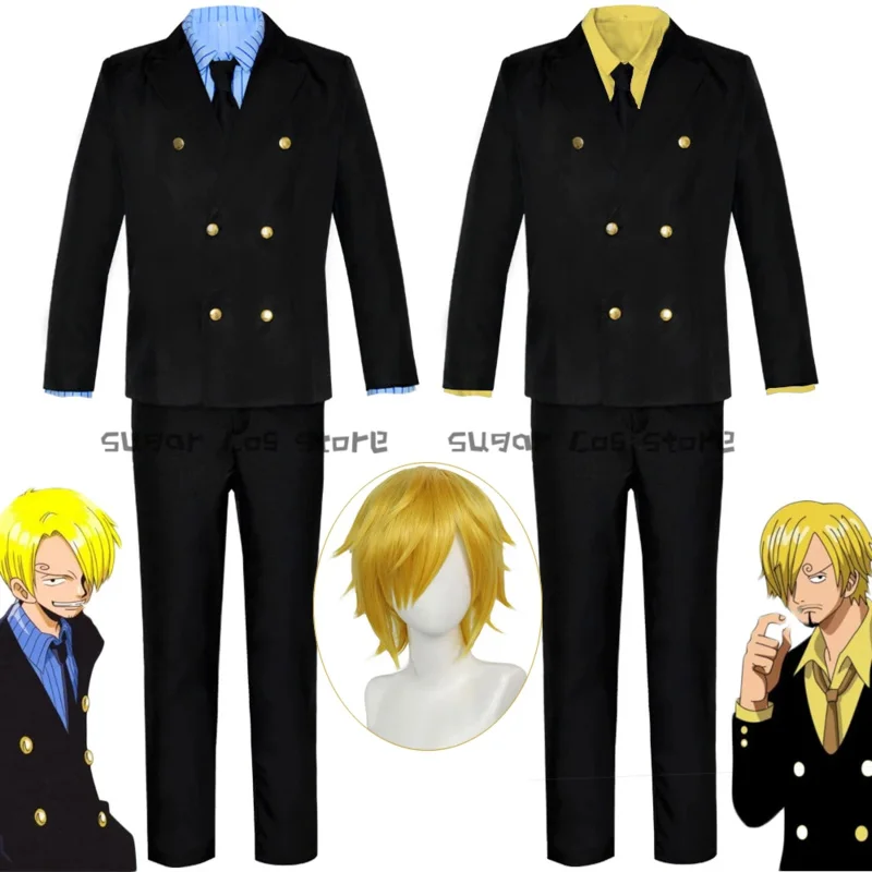 Anime Vinsmoke Sanji Cosplay Costume Wig Sanji After 2 Year Halloween Christmas Party Cosplay Outfits Shirt Coat Pants Suit Men