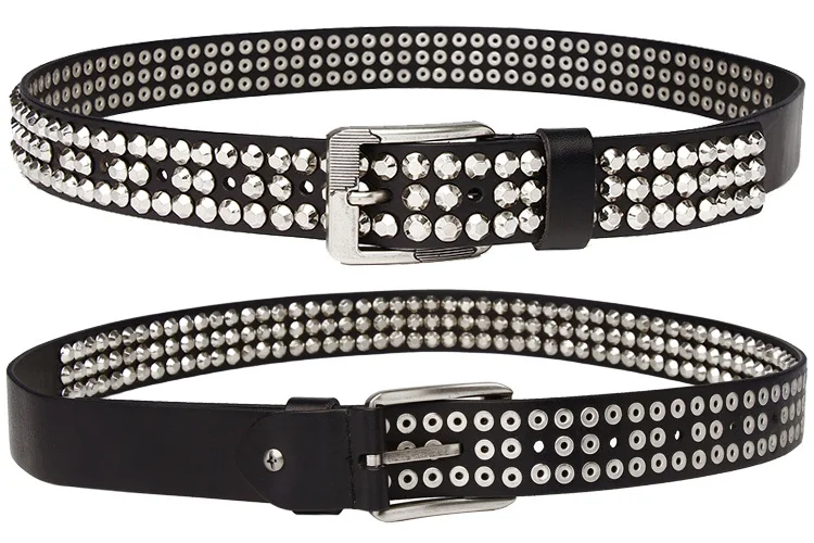 

New rivet personality men's and women's first cowhide neutral belt diamond shape rivet trend belt outdoor decoration