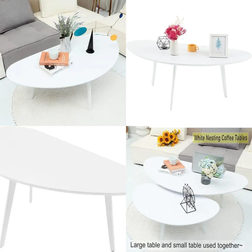 

Elegant Oval White Coffee Table for Living Spaces, Suitable for Small Rooms, Dimensions 47.3x23.63x17.72