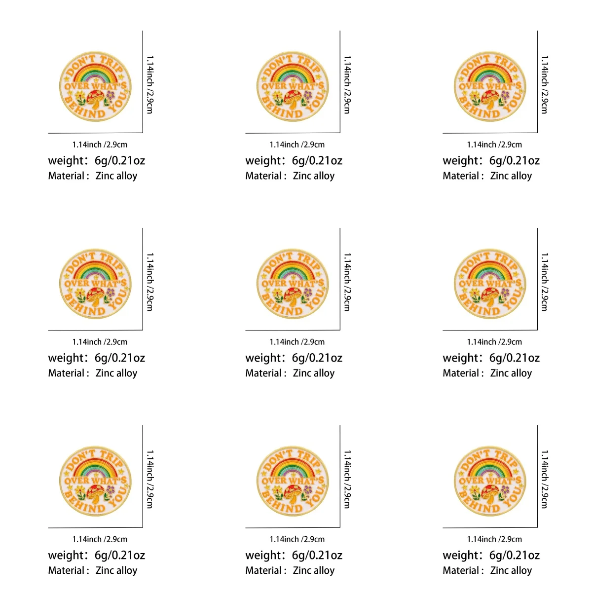 9-teiliges Set „DON'T TRIP OVER WHAT'S BEHIND YOU“ Emaille-Pins, Regenbogen-Zitate, Damenbroschen, Abzeichen, Metall-Kragenpins, Schmuck, Geschenk für Freunde – Detail 2