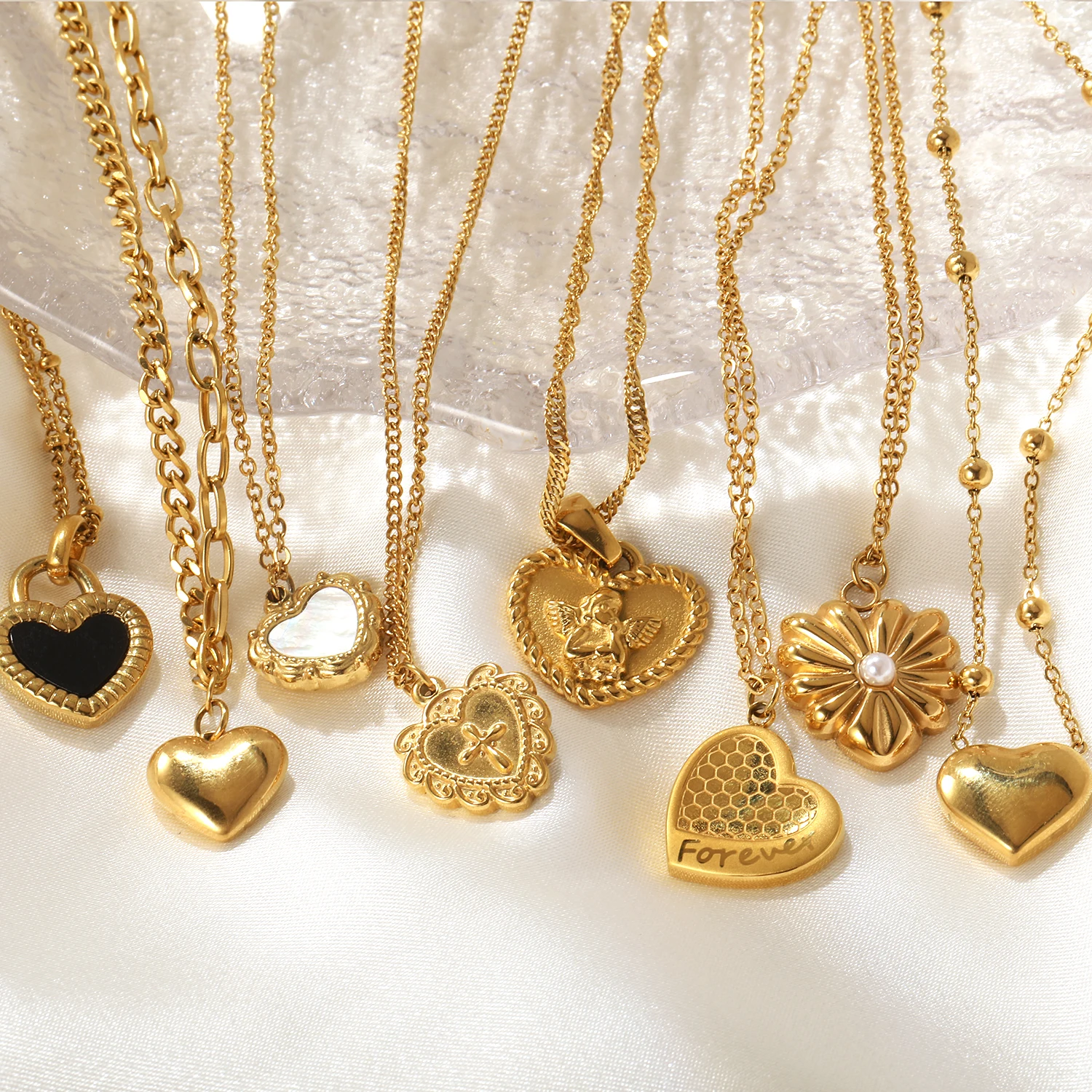 ASONSTEEL Waterproof Stainless Steel Angel Love Heart Shaped Series Pendant Necklace For Women Gold Plated Fashion Jewelry Party
