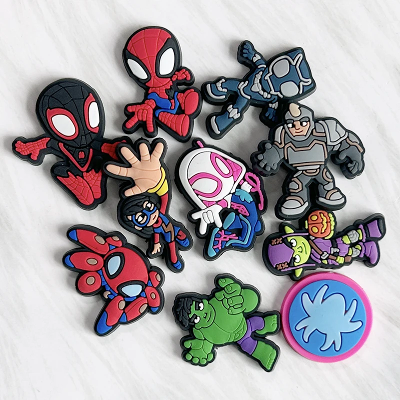 Avengers Spider-Man shoes Charms Shoe Ornament Buckle Fit Clogs Sandals Party Decorate Kids Christmas Gifts 14Pcs/Set