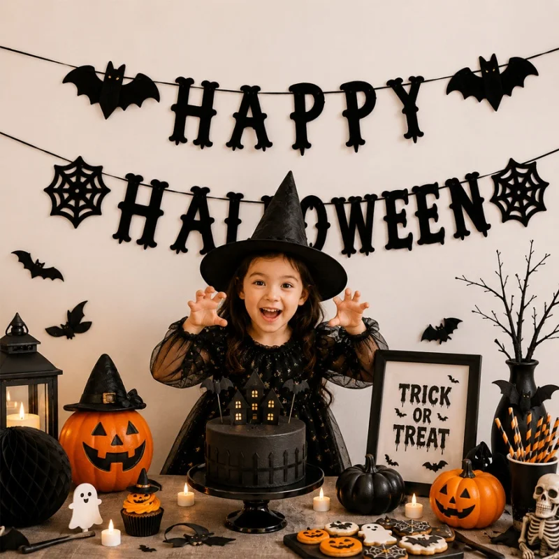 Halloween Felt Banner Garland Assorted Styles Hanging Bunting Flags for Party Home Wall Fireplace Mantel Decoration Supplies