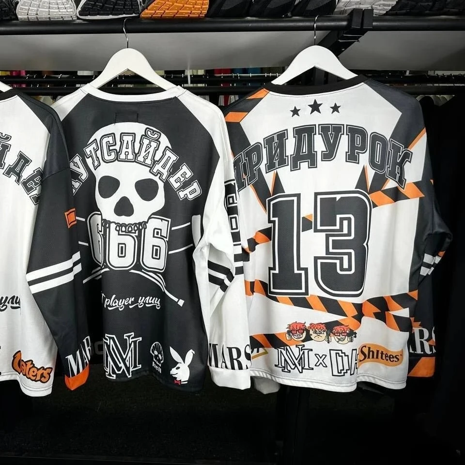 

Hip Hop Streetwear Casual Baseball Jersey Y2k марселин Jersey Long Sleeves T-shirt Harajuku Casual Top Oversized Women Clothing