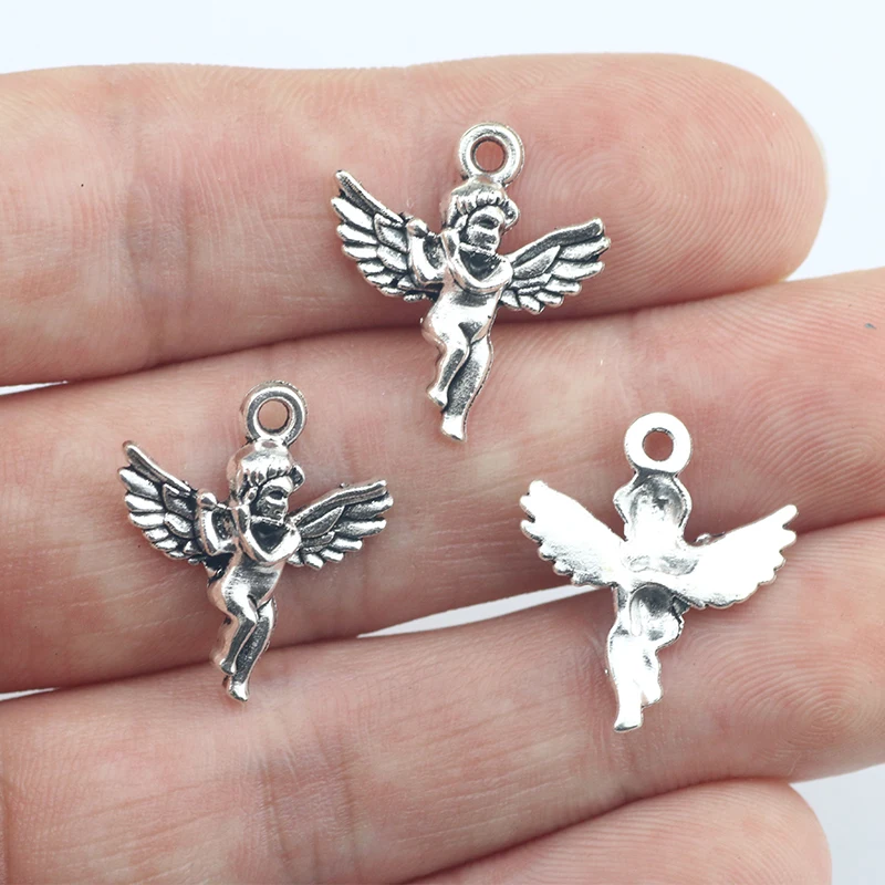 Newest 20Pieces 18*20mm Antique Silver Color Cute Angel Charms  Necklace Pendant Accessory Charms For DIY Jewelry Making