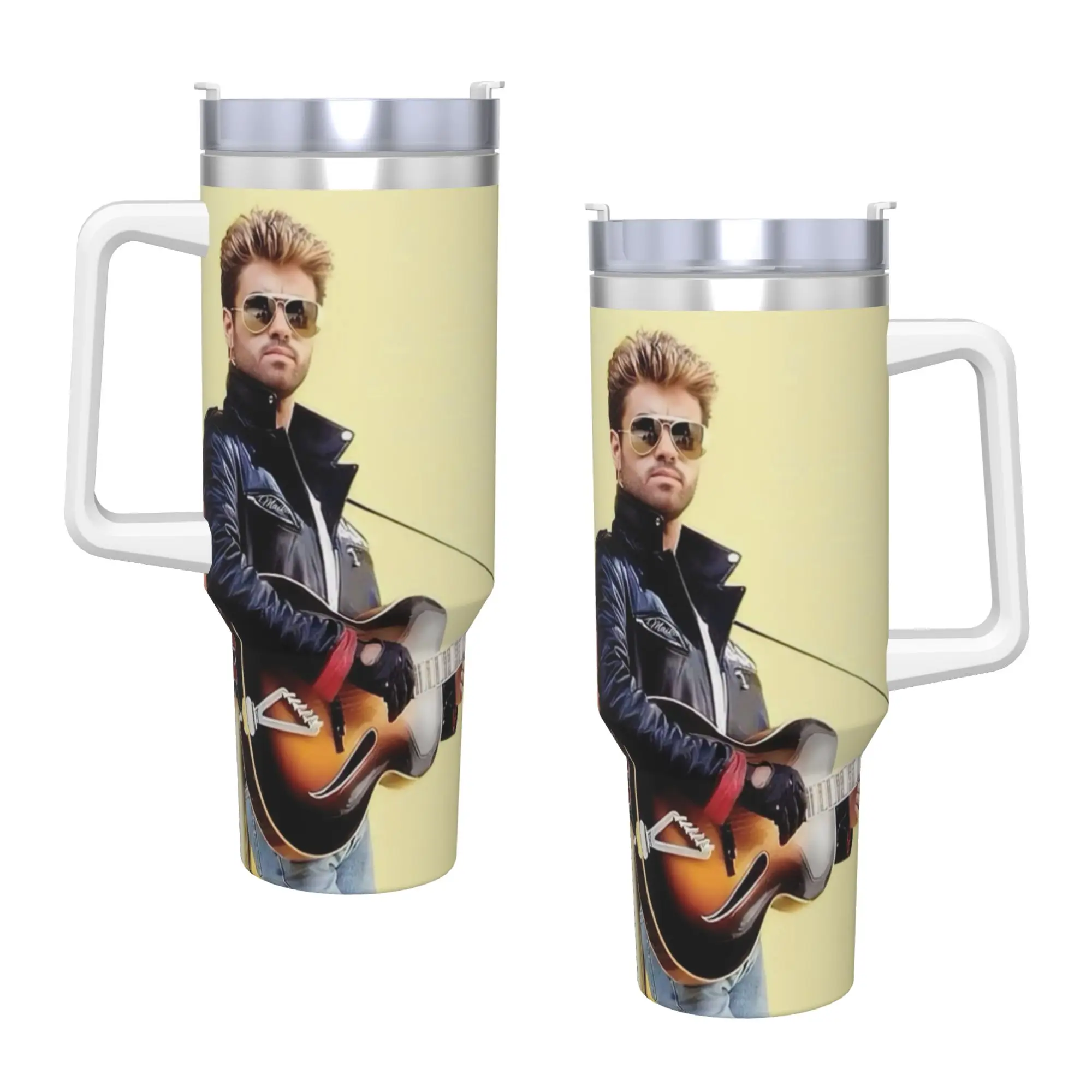George Michael British Singer Stainless Steel Tumbler  Travelist Thermal Mug With Straws and Lid 40oz Car Mugs Water Bottle