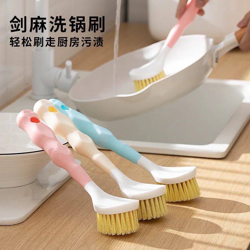 Long Handle Sisal Pot Brush Household Multifunctional Kitchen Cleaning Brush Pot  Non-Stick Oil Stove Cleaning