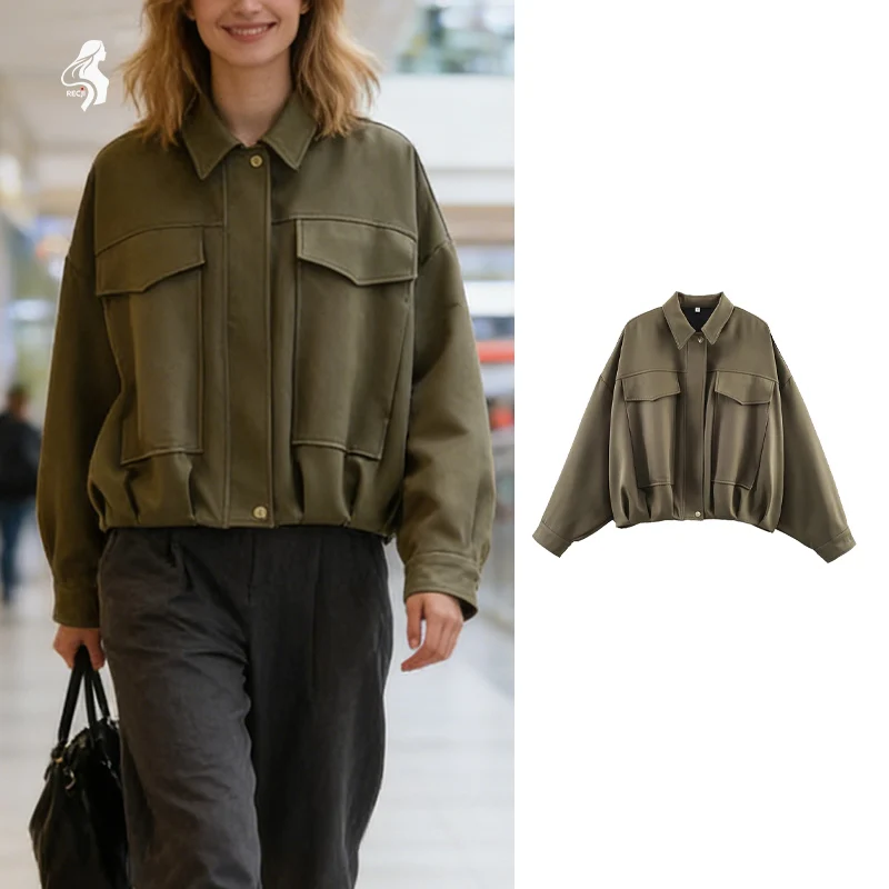 

Womens Collared Zip Up Jacket Loose Hem With Drawstring Pockets Casual Autumn And Winter Commute Jacket Women Winter Coats