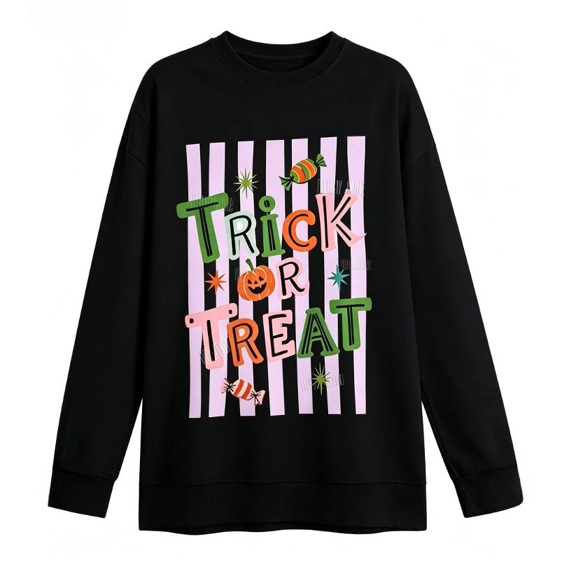 Round neck long sleeved T-shirt 3D printed pattern Halloween style trick or treat street fashion unisex