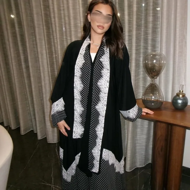 Eid Women Abaya Scarf 2 Piece Set Muslim Sets Polka Dot Hijab Ramadan Dubai Musulman Ensembles Arab Morocco Outfits 2026 view 2