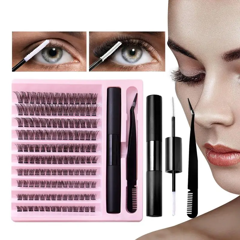 Eyelashes Extension Kit With Glue And Tweezers 100/120/140Pcs DIY Grafting Individual Eye Lashes Clusters Kit For Eye Makeup