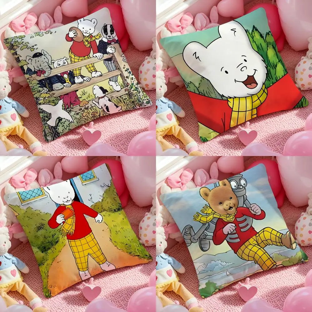 1pc Anime R-Rupert B-Bear Cushion Cover Anti-dustmite Pillowcase Invisible zipper silky short plush Sofa cushion cover