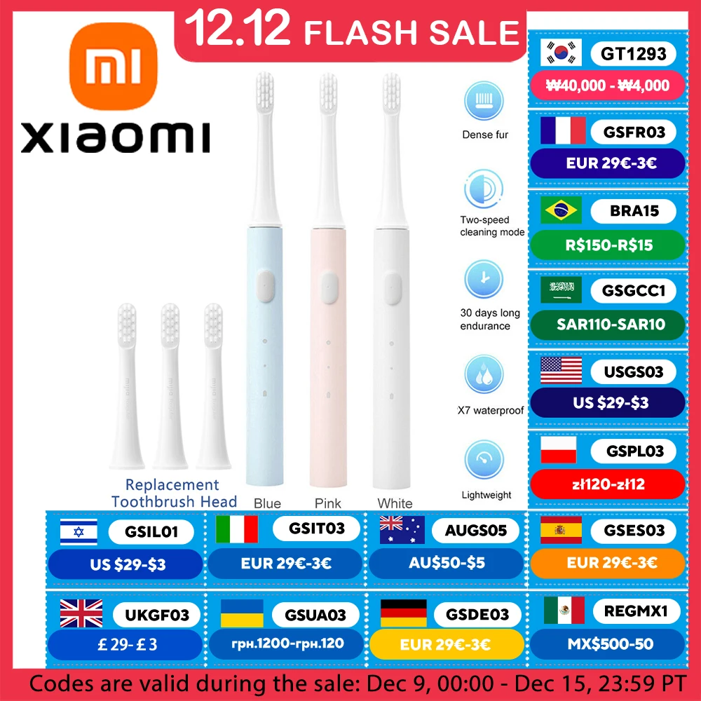 XIAOMI Mijia T100 Sonic Electric Toothbrush Mi Smart Tooth Brush Colorful USB Rechargeable IPX7 Waterproof For Toothbrushes head