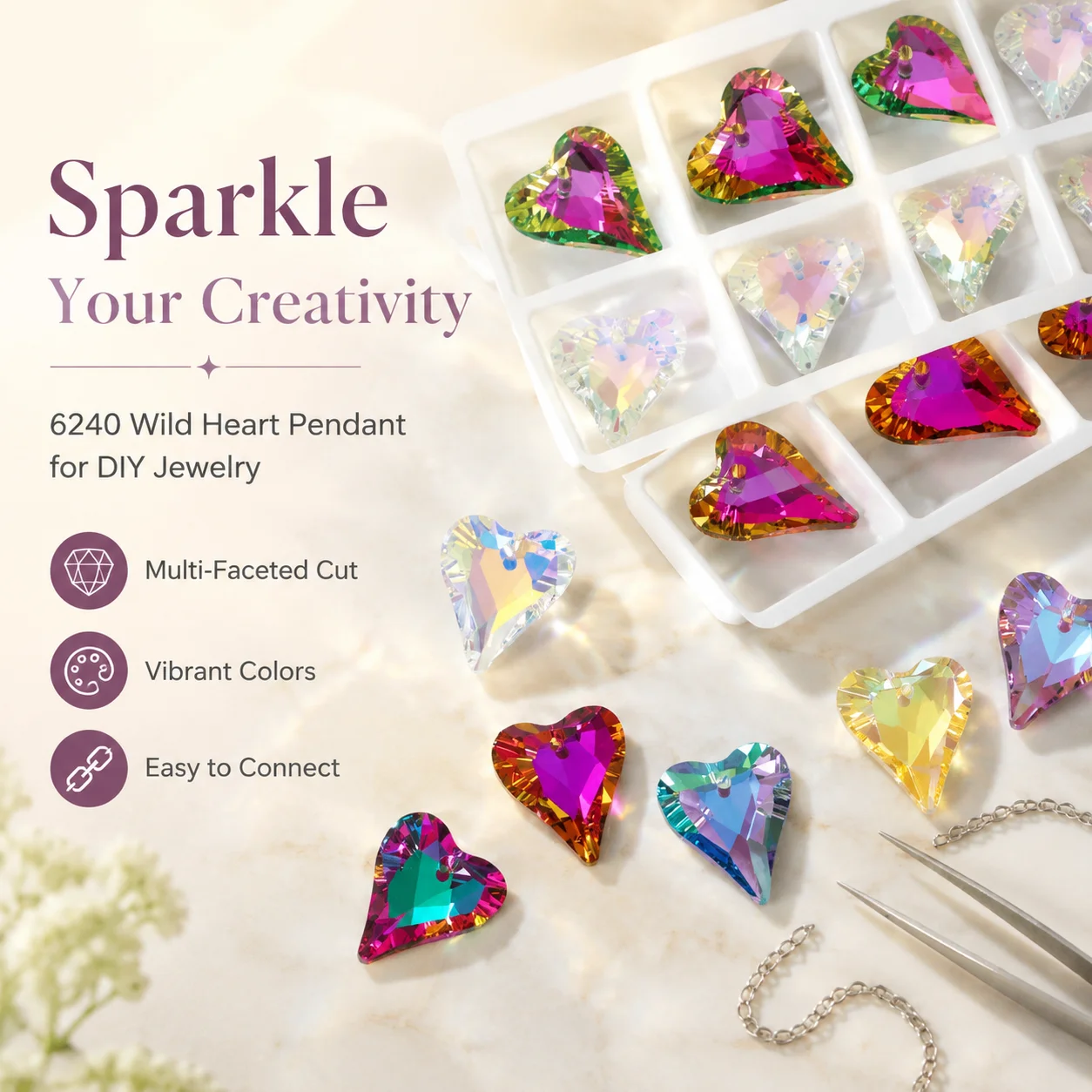 Heart Crystal Pendants Austrian Glass Rhinestone Loose Beads DIY Handmaking Jewelry Accessories for Earrings Necklaces Bracelet