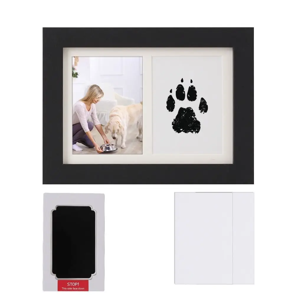 Wooden Pet Paw Print Kit Clean-Touch Ink Pad Clean-Touch Memorial Frame Soft Clay Inkless Kit Paw Print Stamp Pad Pet Memorial