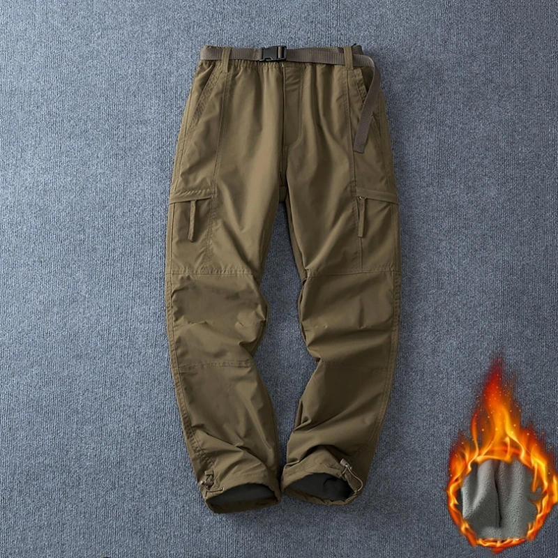 Herren Winter Winddichte Cargo-Hose mit Fleece-Futter, Outdoor Wasserdichte Warme Hose, Gerade Geschnittene Lässige Weite Hose mit Mehreren Taschen – Detail 7