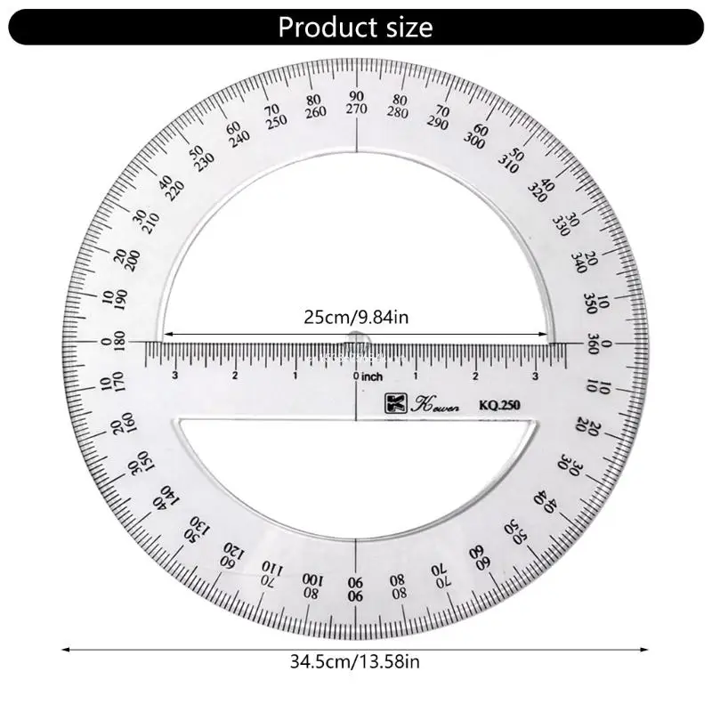 25cm Circle Protractor Math Protractor 360 Degree Measuring Tool for School Dropship