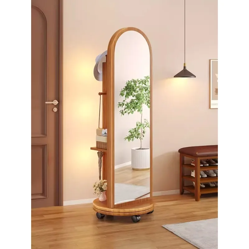 

Full body mirror, dressing mirror, rotatable and movable floor mirror, household fitting mirror, girl bedroom, solid wood mirror