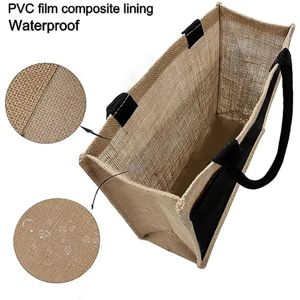 Large Capacity Environmental Protection Linen Shoulder Bag Floral Letter Print Pattern Jute Imitation Sack Women's Shopping Bag