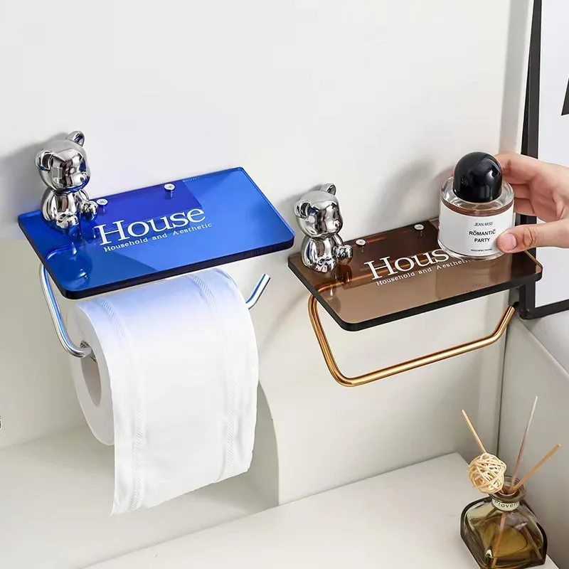 Toilet Tissue Box Creative Bear Removable Acrylic Storage Rack Multi-function Paper Roll Shelf Tissue Tube Bathroom Accessories