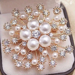 Fashion Alloy Round New Pearl Rhinestone Brooch Women'S Elegant Clothing Shawl Scarf Buckle Pins Jewelry High-Quality 1pc