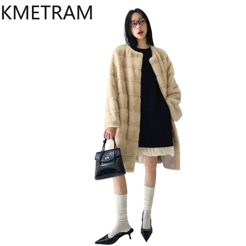 KMETRAM Real Velvet Mink Fur Coat Woman Luxury Long Whole Mink Fur Jacket Winter Warm Coats New Women Clothing 95cm 2026 jaqueta