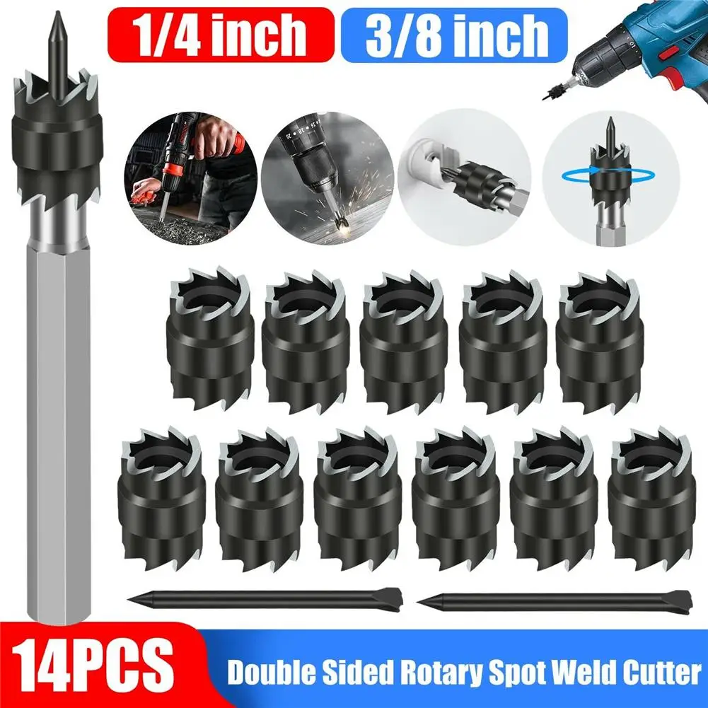 

10/14 Pcs HSS Double Sided Rotary Spot Welding Cutter 3/8" Remover Sheetmetal Drill Bit Power Tool Accessories Metal Hole Opener