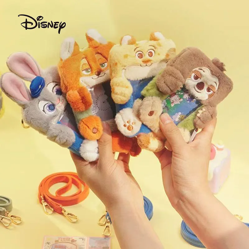 Genuine Disney Zootopia Plush Card Holder Cute Nick Judy Flash Plush Photocard Holder with Lanyard Kawaii Card Case for Gift