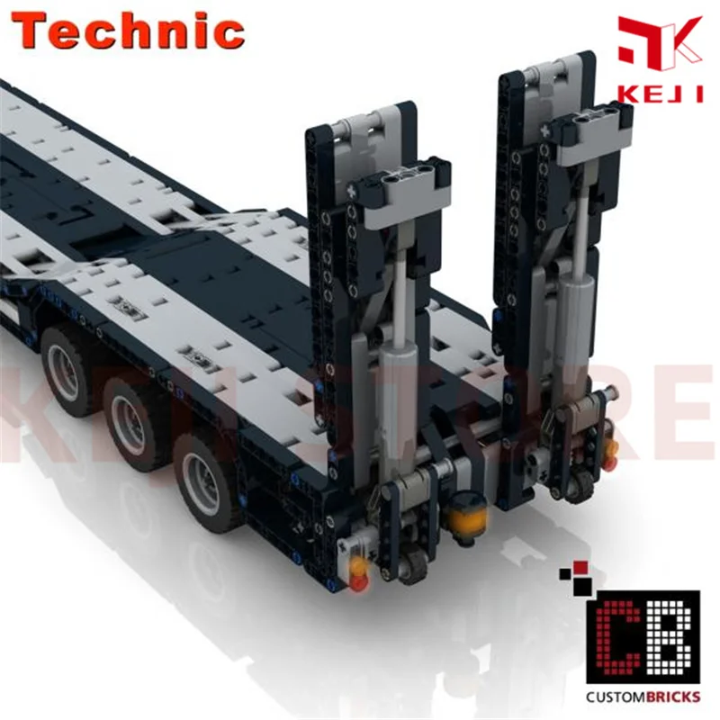 KEJI MOC-10554 Custom RC low loader with ramps Engineering Vehicle Building Blocks Bricks Kits Toys Chil