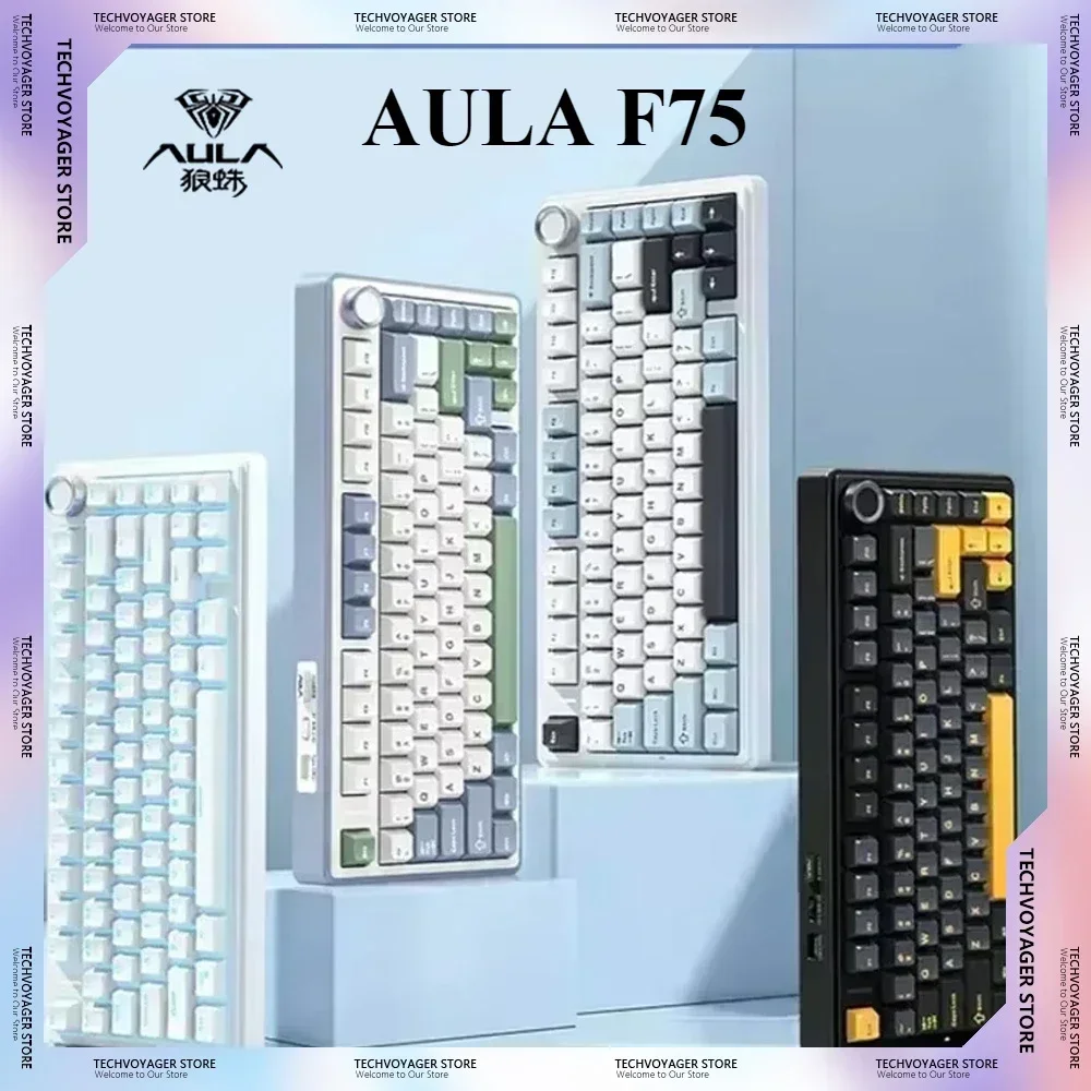 AULA F75 Keyboards 2.4G Wireless Bluetooth Wired Three Mode Mechanical Keyboard RGB Backlight  Hot Swap  Gaming Accessories