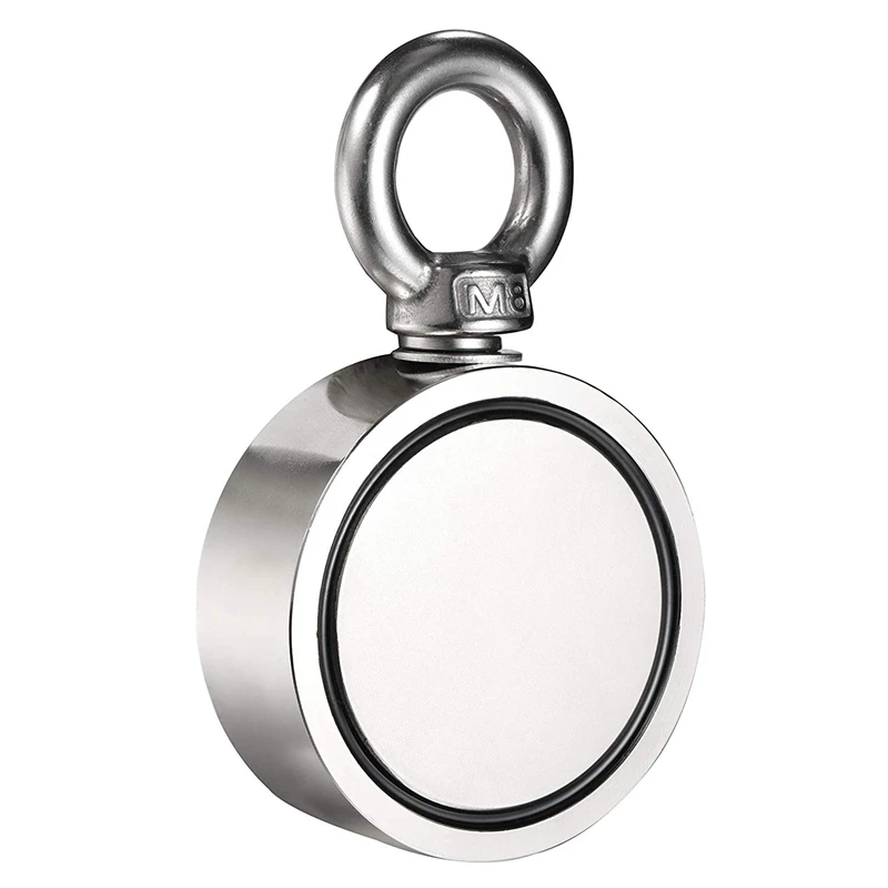 Double Side Magnet Fishing,Combined 120Kg Pulling Force,60Mm Diameter,Super Strong Round Fishing Magnet with Eyebolt