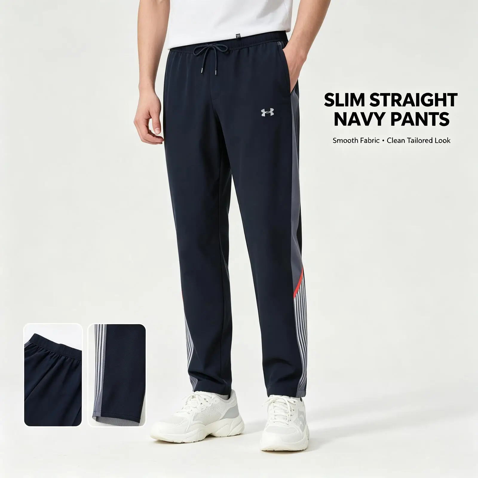 Under Armour Navy Slim Straight Pants for Women Men Smooth Fabric Casual Trousers Versatile Business Daily Wear 6005899-001