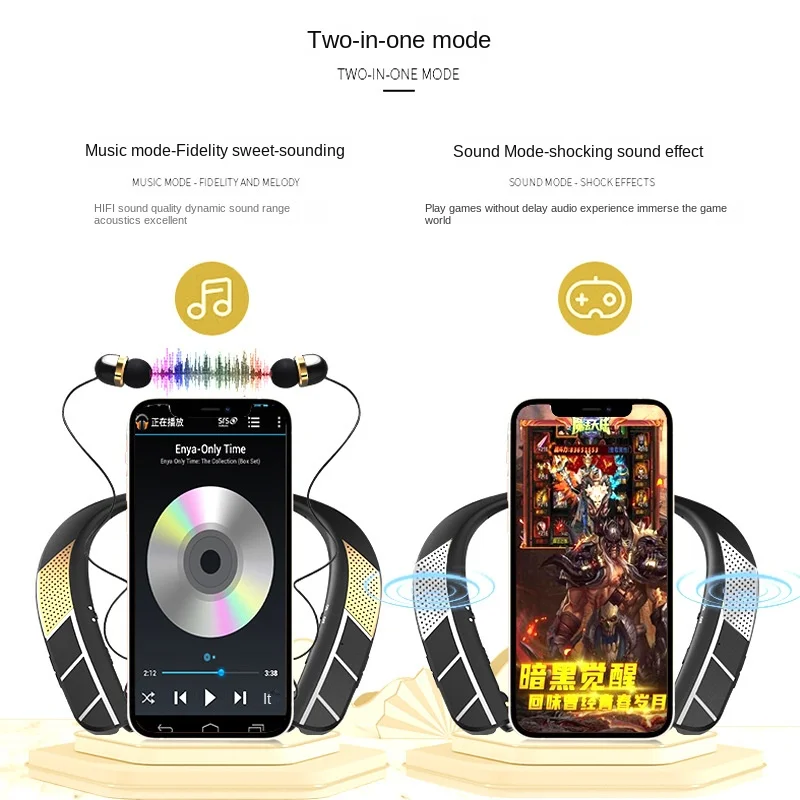 Headset Bluetooth LZ-5, Headset nirkabel dudukan leher Stereo ringan dengan speaker untuk permainan latihan