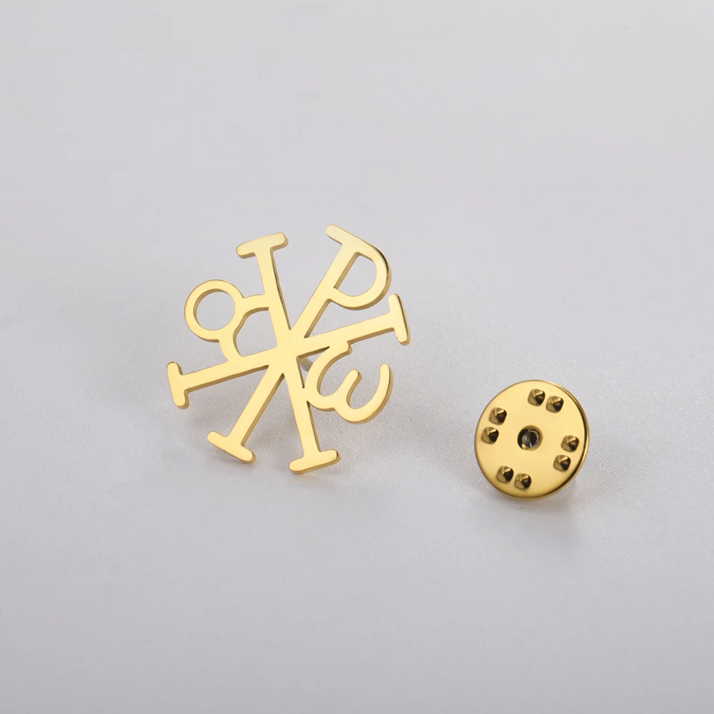 Dawapara Chi Rho Kreuz-Brosche Christogramm Griechisches Symbol Religiöser Jesus Christlicher Schmuck aus Edelstahl – Detail 21