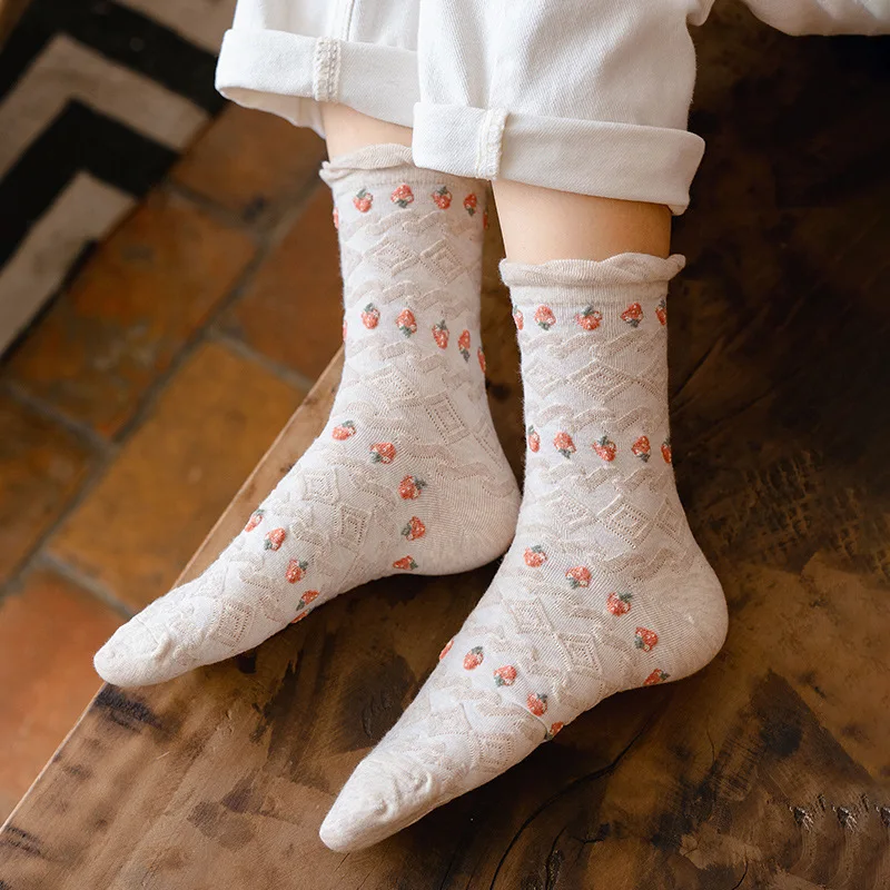 

Pink Strawberry Socks for Women Spring Autumn Thin Cotton Low Tube Socks 1 Pair