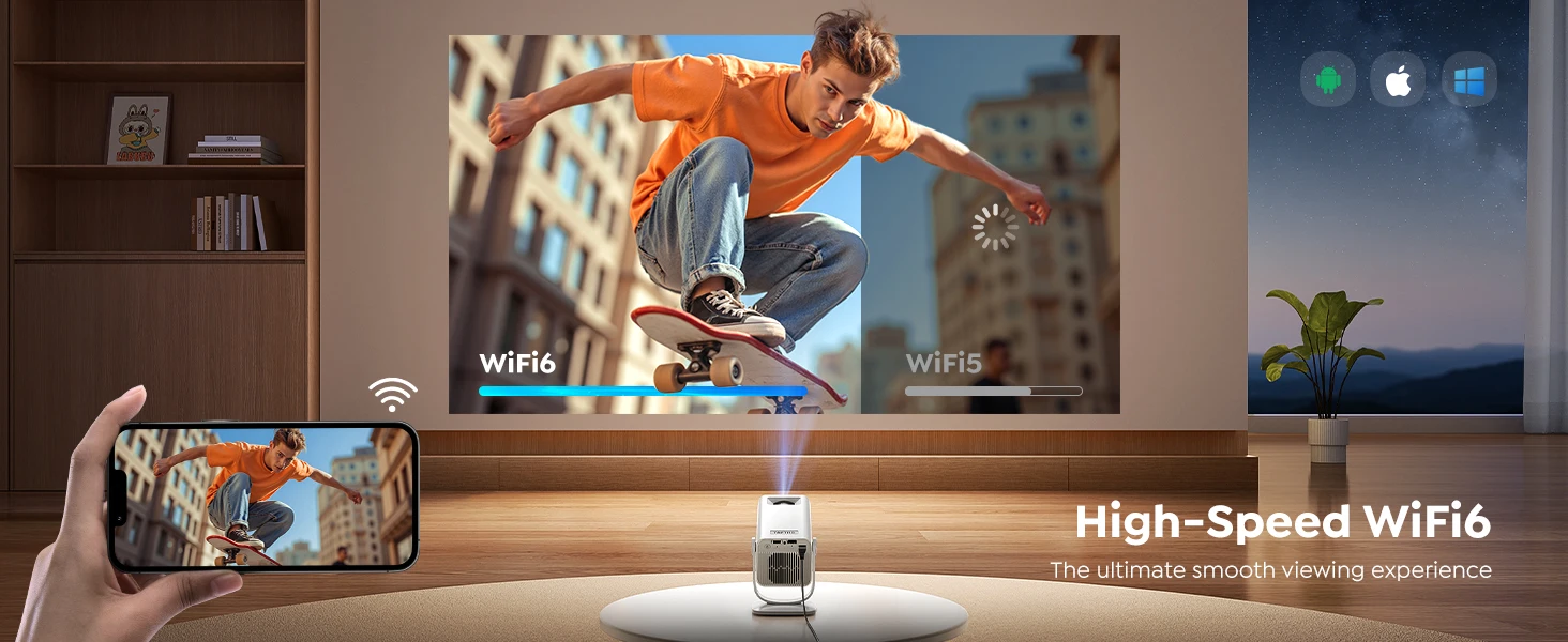Toptro Projektor 4K 1080P Android 14.0 WiFi6 Autofokus 270 ° Drehbarer Android 14 Tragbarer Projektor für Filme, Heimkino und Outdoor – Detail 10